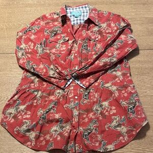 Tasha Polizzi Red Equestrian Button Down Shirt